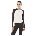 Front view of P.E Nation Signature LS Top - Womens in colour Coffee/Whisper White.