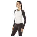 Side view of P.E Nation Signature LS Top - Womens in colour Coffee/Whisper White.