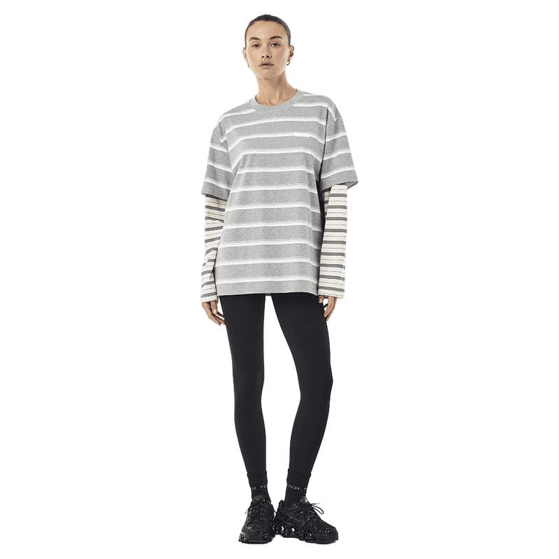 Full view of P.E Nation Spark LS Tee - Womens in colour Grey Marle Stripe.