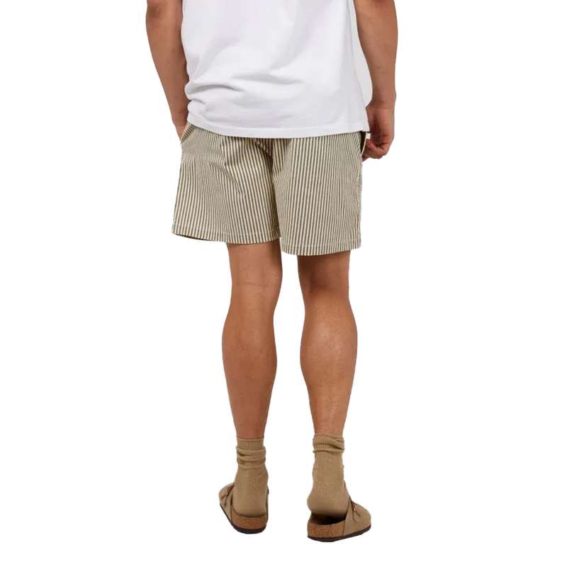 Back image of the Stripe Linen Shorts Mens in Tan