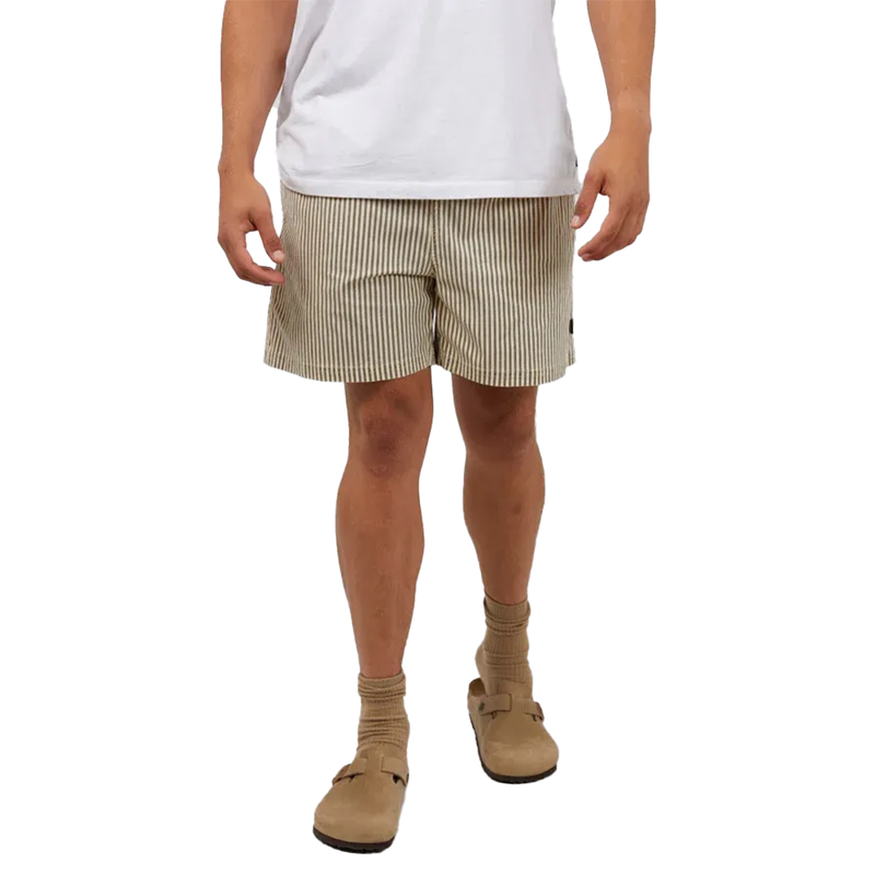 Front image of the Stripe Linen Shorts Mens in Tan