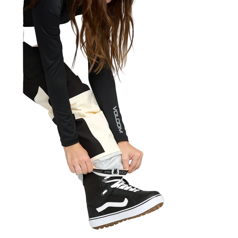 Image of the The Volcom Stone Mica 20K Snowboard Pants – Womens in Bone colourway. Features elasticated storm cuffs.