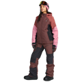Front image of the The Volcom Stone Mica 20K Snowboard Pants – Womens with matching ski jacket in Oxblood colourway. Features contrast black knee, inner cuff and upper backside patches.
