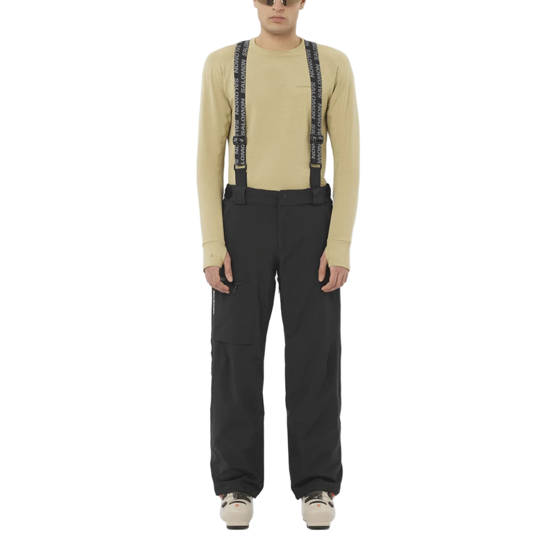 Full-body view of the Salomon 2026 Brilliant Pant in Deep Black colourway, men's model.