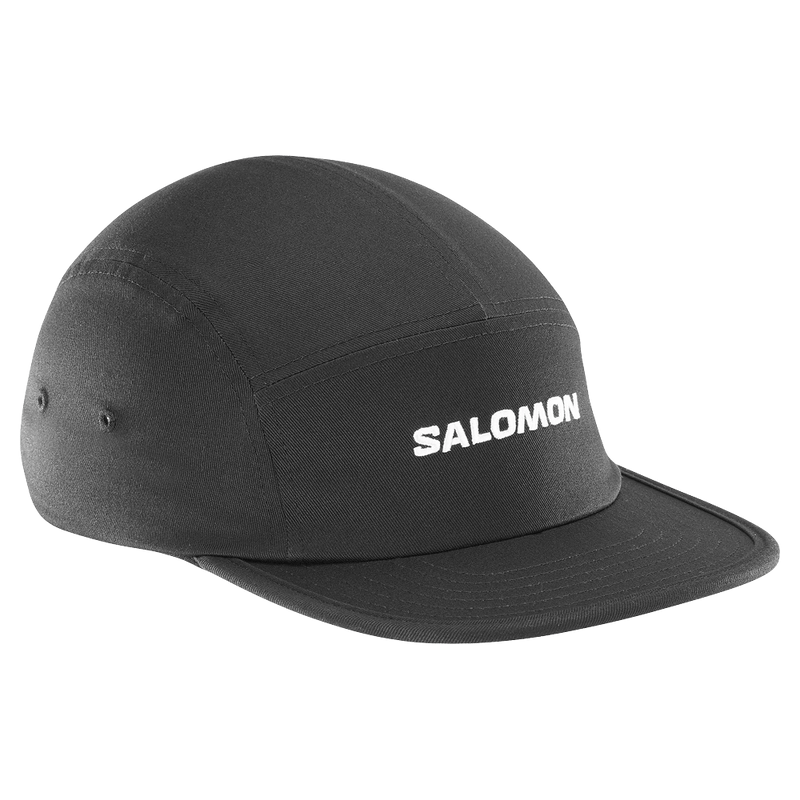 Main view of the Salomon 5 Panle Cap in Deep Black colourway, unisex model