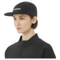 Worm view of the Salomon 5 Panle Cap in Deep Black colourway, unisex model