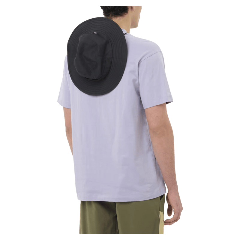 Back view of the Salomon Chest Logo Tee in Cosmic Sky colourway, unisex model