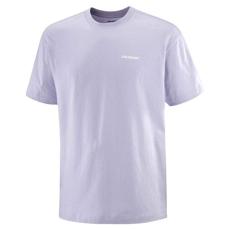 Main view of the Salomon Chest Logo Tee in Cosmic Sky colourway, unisex model