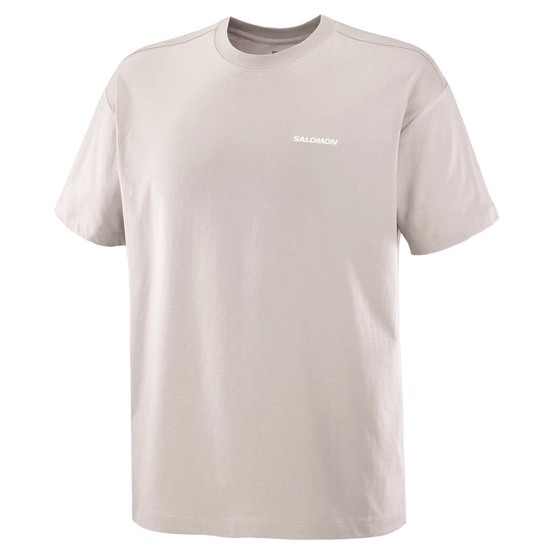 Main view of the Salomon Chest Logo Tee in Ethherea colourway, unisex model