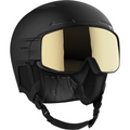 Main view of Salomon Driver Pro Sigma Visor Helmet in Black colour, featuring MIPS protection, EPS4D, dial fit system, active ventilation and goggles included