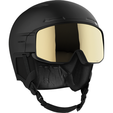 Main view of Salomon Driver Pro Sigma Visor Helmet in Black colour, featuring MIPS protection, EPS4D, dial fit system, active ventilation and goggles included
