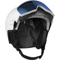 Open view of Salomon Driver Pro Sigma Visor Helmet in White colour, featuring MIPS protection, EPS4D, dial fit system, active ventilation and goggles included