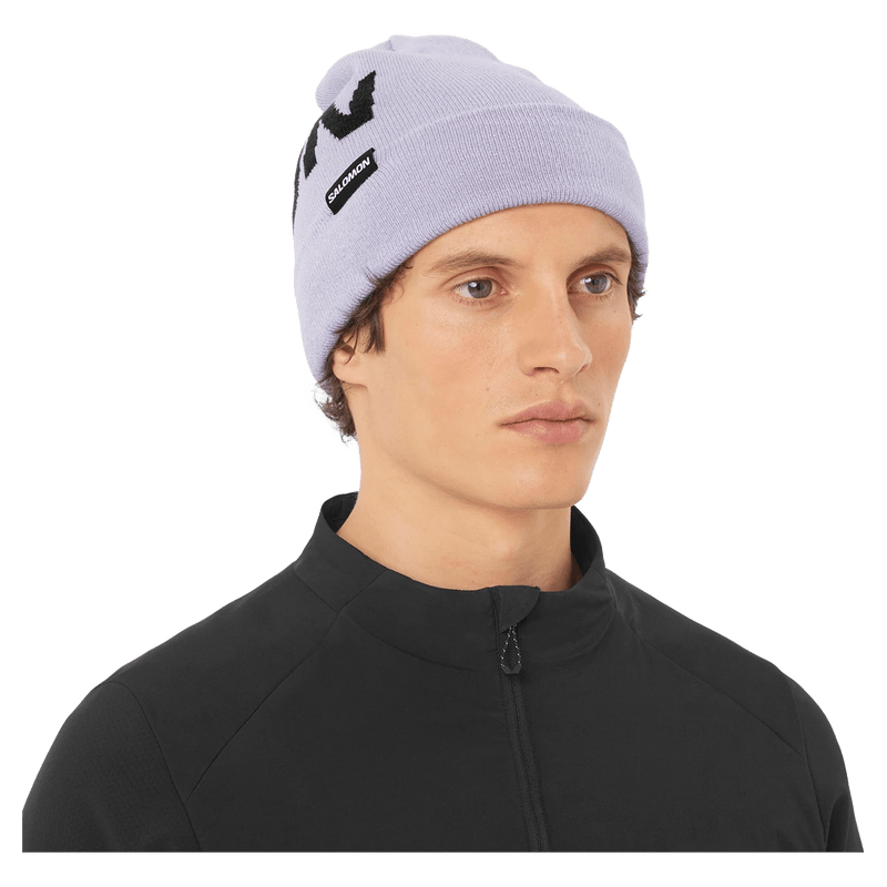 Worm view of the Salomon Hermitage Beanie in Cosmic Sky colourway, unisex's model