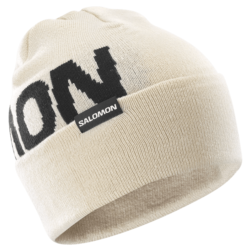 Main view of the Salomon Hermitage Beanie in Whisper White colourway, unisex model