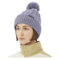 Worm view of the Salomon Ivy Beanie in Blue Granite colourway, women model