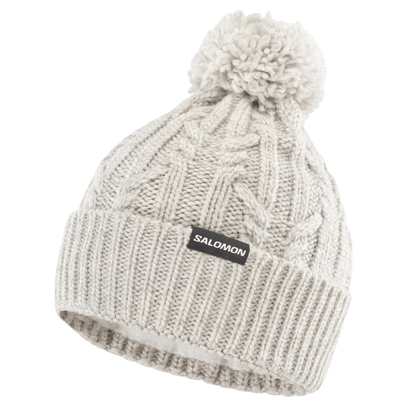 Main view of the Salomon Ivy Beanie in Whisper White colourway, women model
