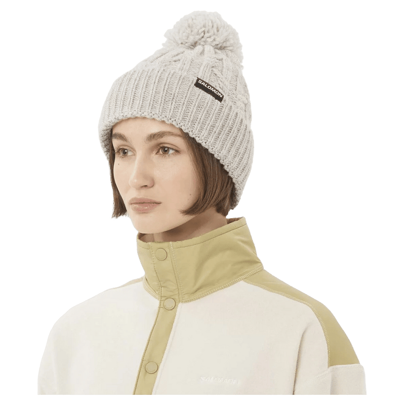 Worm view of the Salomon Ivy Beanie in Whisper White colourway, women model
