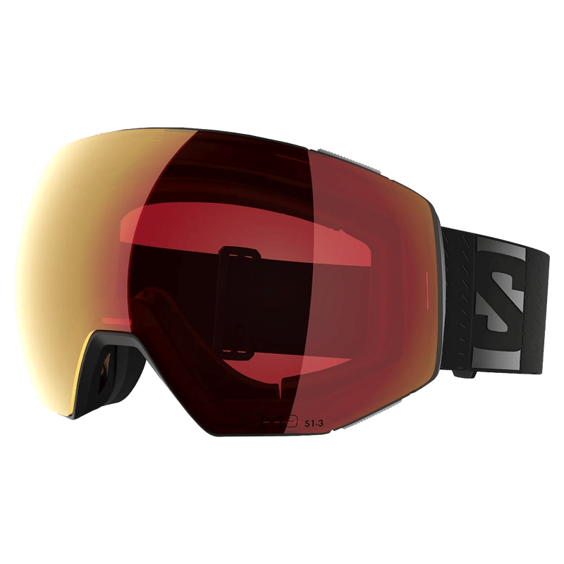 Main view of the Salomon Radium Prime Goggles in Black, Sigma Photo Poppy Red lens, unisex model