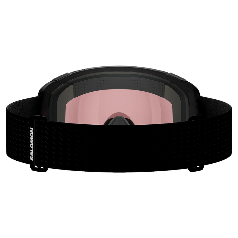 Back view of the Salomon Radium Prime Goggles in Black, Sigma Photo Poppy Red lens, unisex model