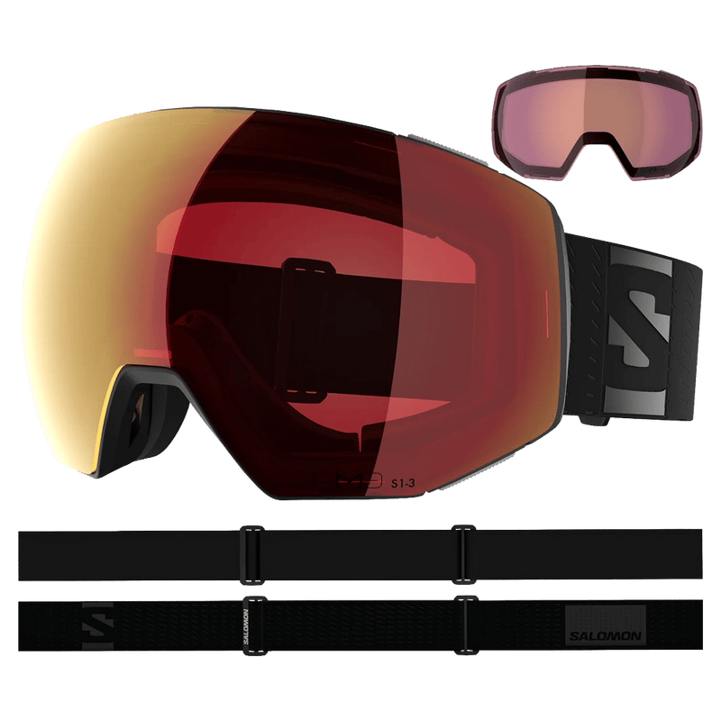 Alternative view of the Salomon Radium Prime Goggles in Black, Sigma Photo Poppy Red lens, unisex model