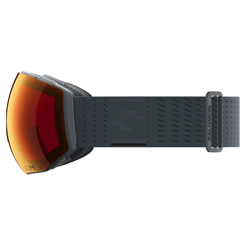 Side view of the Salomon Radium Prime Goggles in Ebony, Sigma Photo Poppy Red lens, unisex model