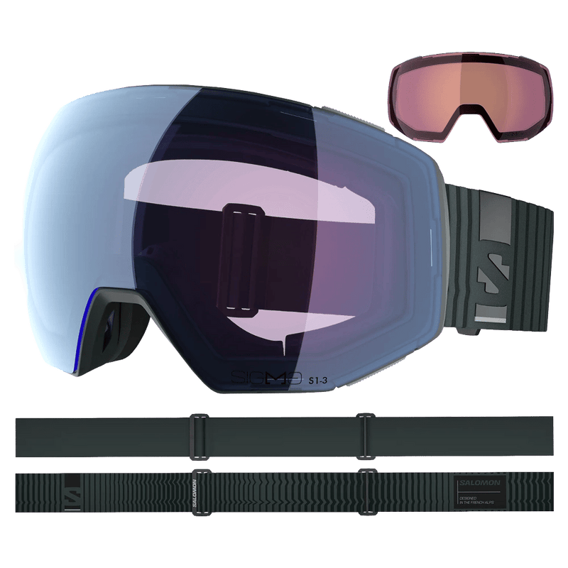 Alternative view of the Salomon Radium Prime Goggles in Green Gables, Sigma Photo Sky Blue lens, unisex model