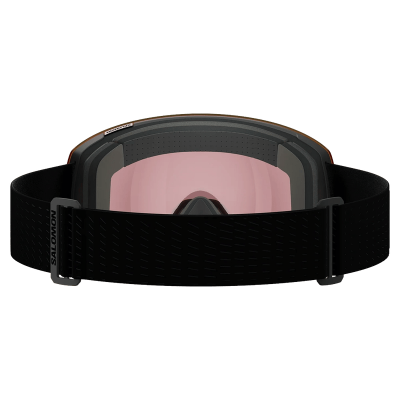 Back view of the Salomon Radium Pro Photo Goggles in Black, Sigma Photo Poppy Red lens, unisex model