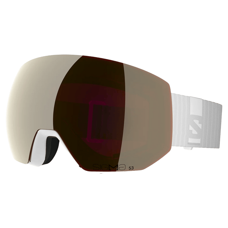 Main view of the Salomon Radium Pro Goggles in White, Sigma Black Gold lens, unisex model