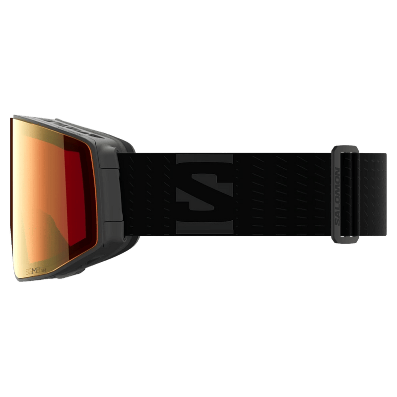 Side view of the Salomon Sentry Prime Photo Goggles in Black, Sigma Photo Poppy Red lens, unisex model