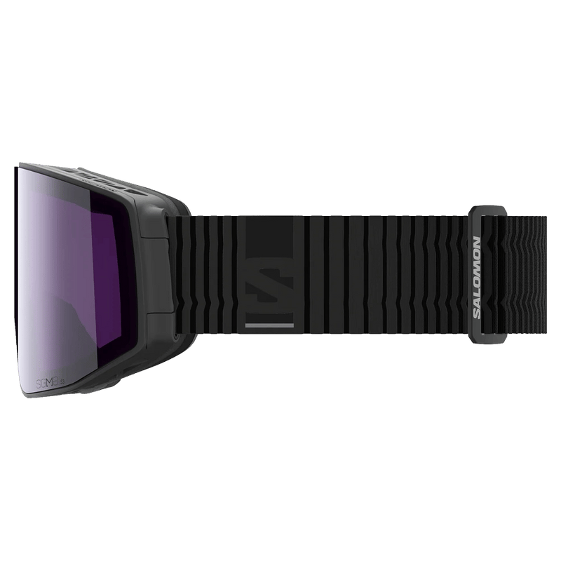 Side view of the Salomon Sentry Prime Goggles in Black, Sigma Sky Blue lens, unisex model