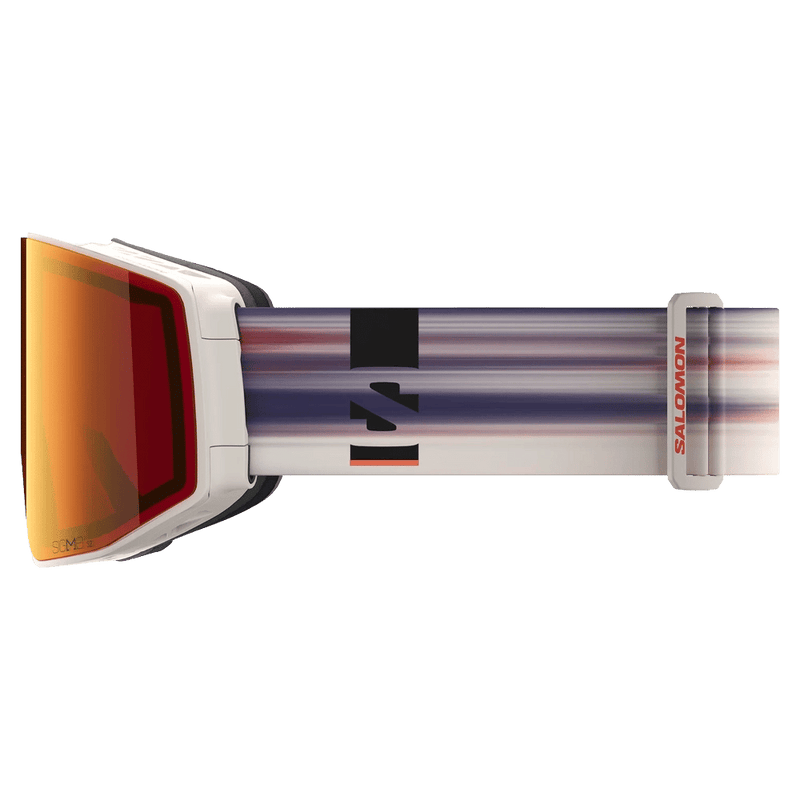 Side view of the Salomon Sentry Prime Goggles in Rainy Day, Sigma Poppy Red lens, unisex model