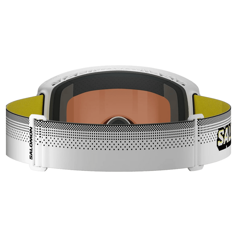 Back view of the Salomon Sentry Prime Goggles in White Pixel, Sigma Gun Metal lens, unisex model