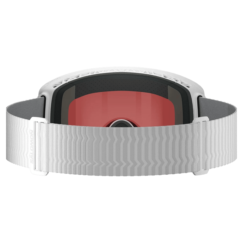 Back view of the Salomon Sentry Prime Goggles in White, Sigma Poppy Red lens, unisex model