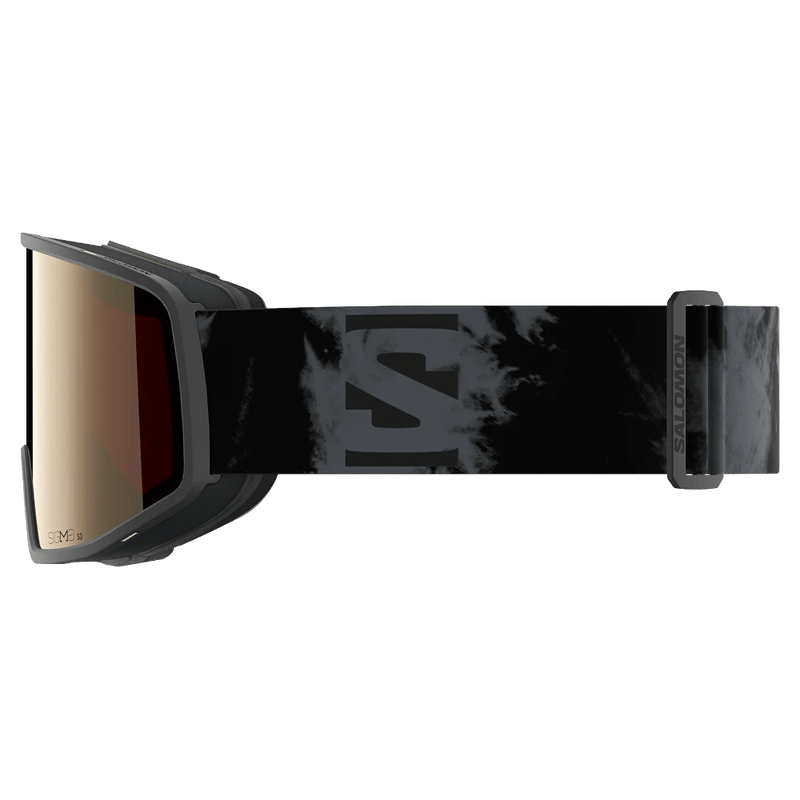 Side view of the Salomon Sentry Pro Goggles in Black Tie Dye, Sigma Gun Metal lens, unisex model
