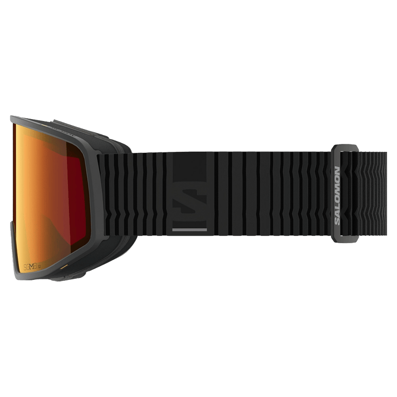 Side view of the Salomon Sentry Pro Goggles in Black, Sigma Poppy Red lens, unisex model