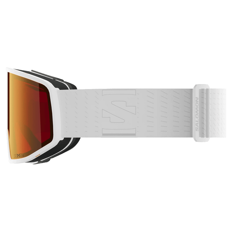 Side view of the Salomon Sentry Pro Goggles in White, Sigma Poppy Red lens, unisex model
