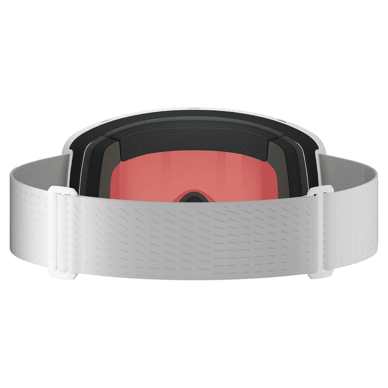 Back view of the Salomon Sentry Pro Goggles in White, Sigma Poppy Red lens, unisex model