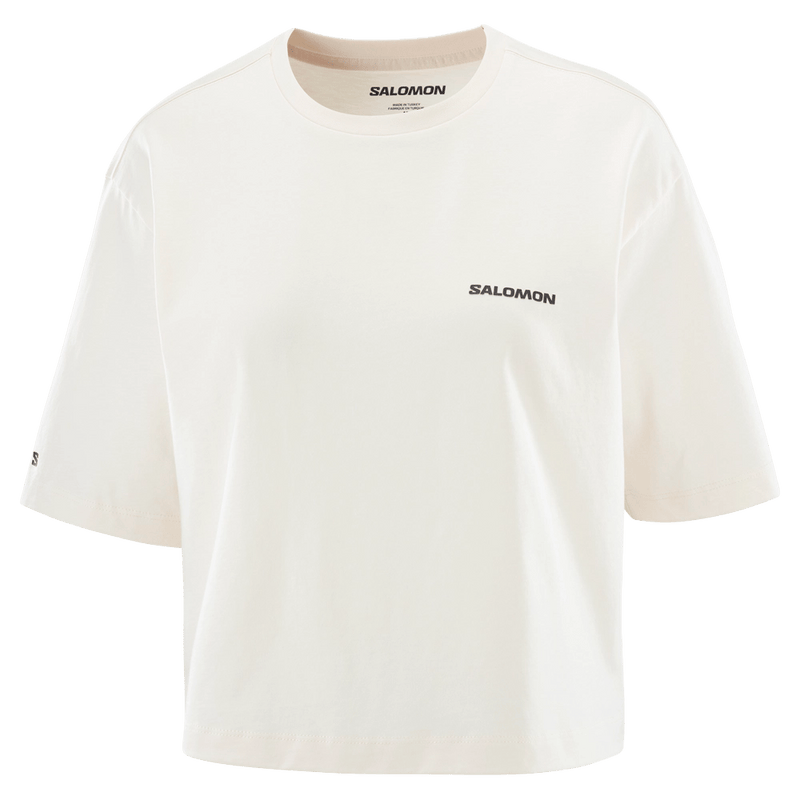 Main view of the Salomon Short SS Relaxed Tee in White colourway, women model