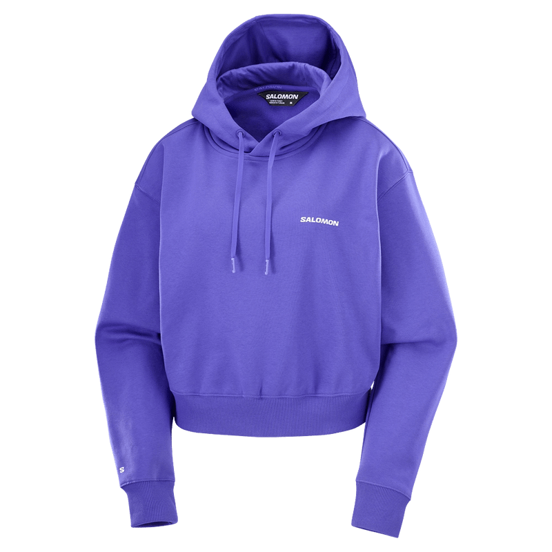 Main view of the Salomon Short Hoodie in Liberty colourway, women model