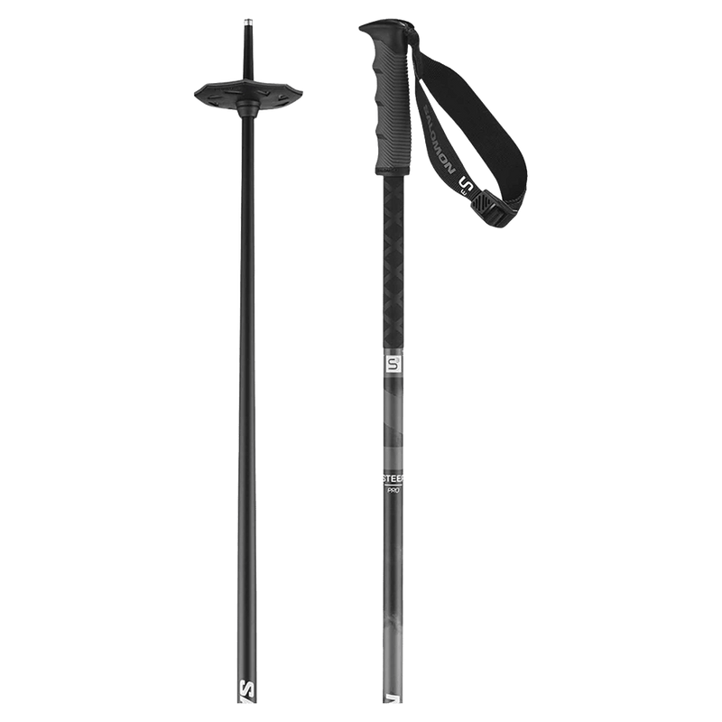 Close view of the Salomon Steep Pro S3 Ski Poles in Black Ebony colourway, unisex model