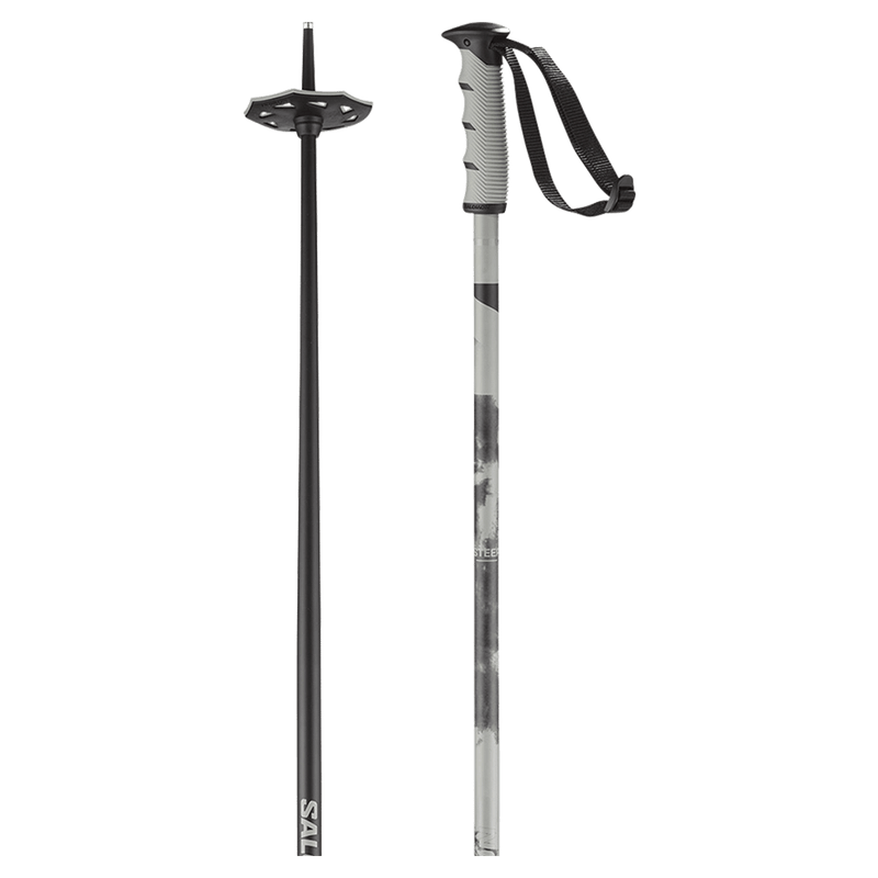Close view of the Salomon Steep Ski Poles in White and Black colourway, unisex model