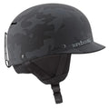 Main view of Sanbox Classic 1.0 Helmet in Matte Black Camo colour, featuring removable goggle clip and ear pads