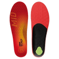 Sidas 3Feet ECO Winter Mid insoles with a red gradient top and black underside featuring a lime green heel cushion.