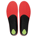 Sidas 3Feet ECO Winter Mid insoles underside with red honeycomb forefoot, black arch, and lime green heel pads.