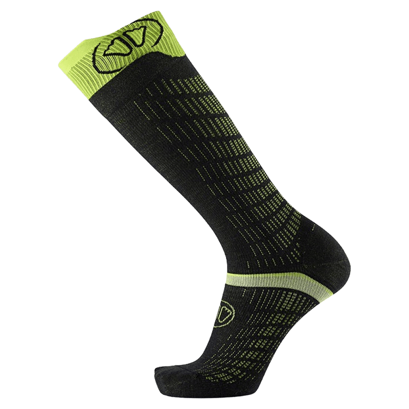 Side view of the Sidas Merino Performance Socks in Black and Yellow colourway, unisex model