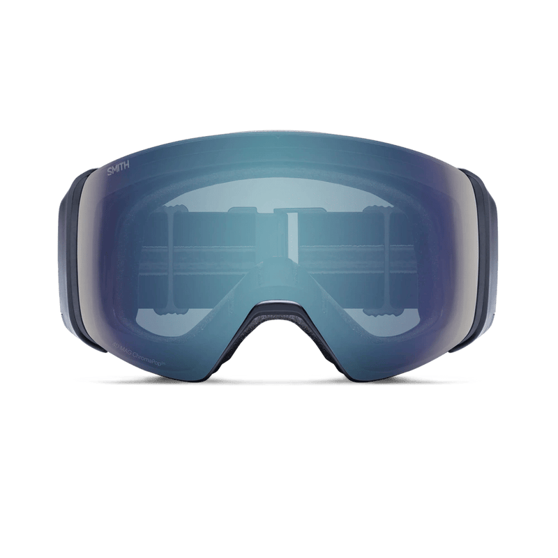 Front view of the Smith 4D MAG AF Goggles in Royal Navy, Everyday Blue Mirror lens, unisex model