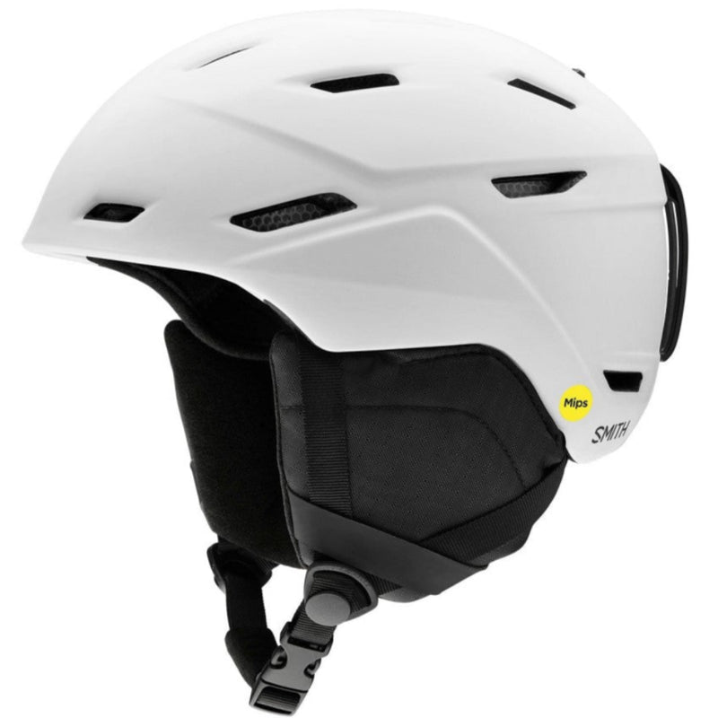 Smith Mission snow Helmet in Matte White featuring MIPS protection, BOA fit system, active ventilation and audio compatible pad