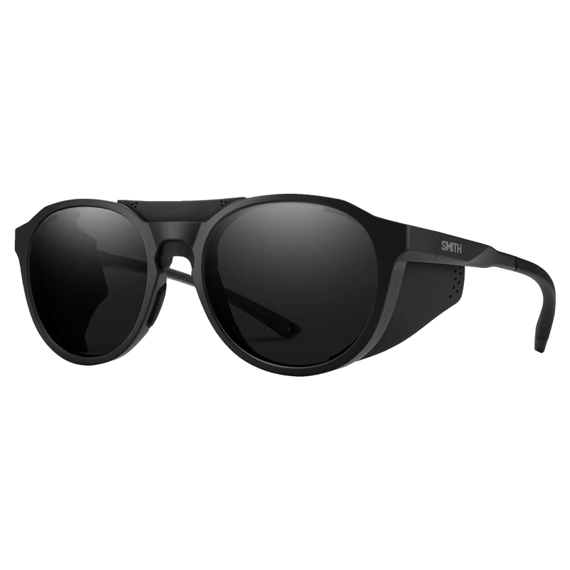 Main view of the Smith Venture Sunglasses in Matte Black, ChromaPop Photochromic Copper Blue Mirrro lens, unisex model