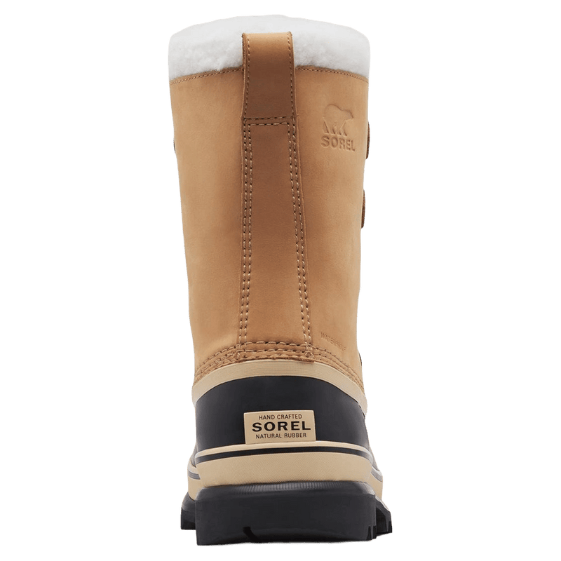 Back view of the Sorel Caribou Apres Boots in buff colourway, men model