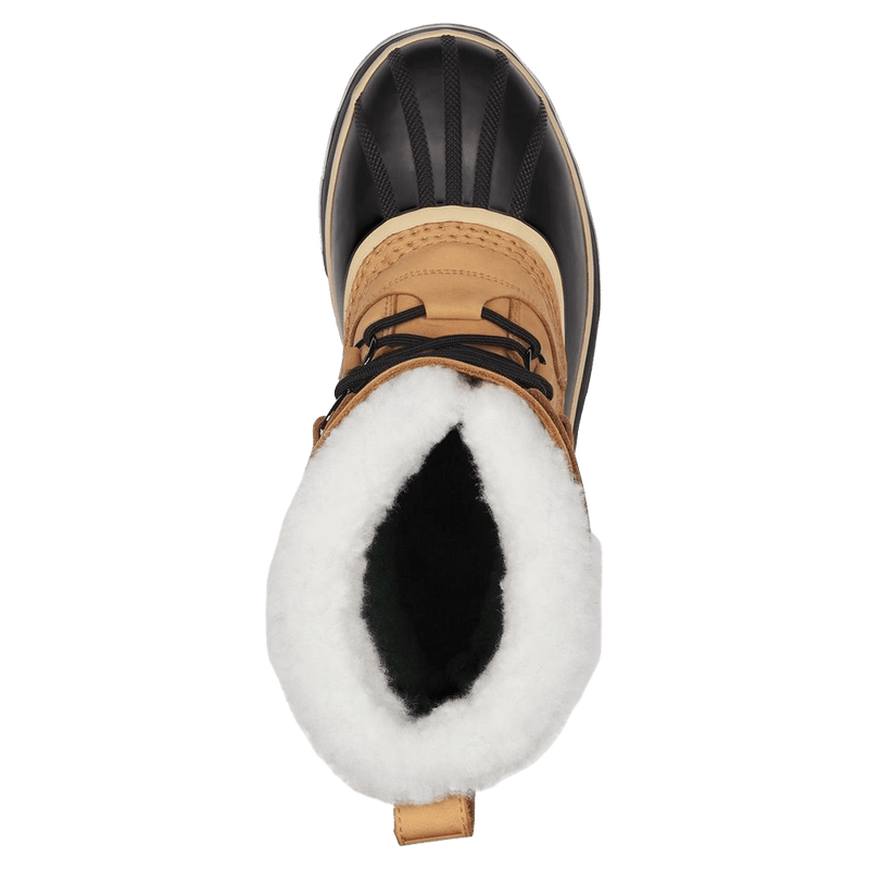 Top view of the Sorel Caribou Apres Boots in buff colourway, men model